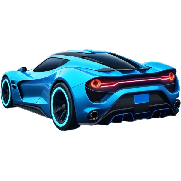 An icon showing a sleek car speeding through a neon-lit city, inspired by Need for Speed. The design features dynamic motion lines, glowing tires, and a racing track in the background. Bright lights and fast movement capture the thrill of high-speed racing. Transparent background. emoji