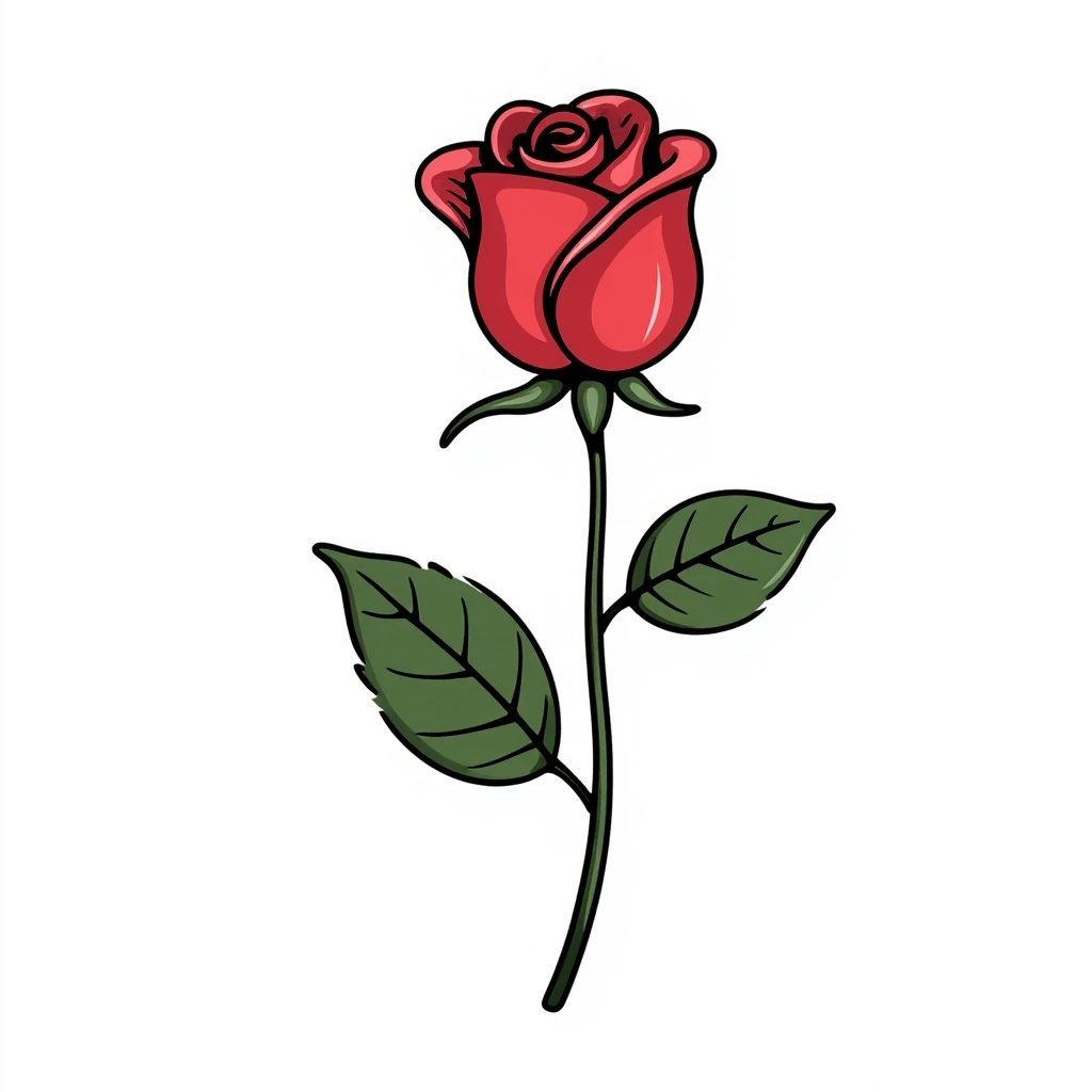 A single red rose with green leaves emoji