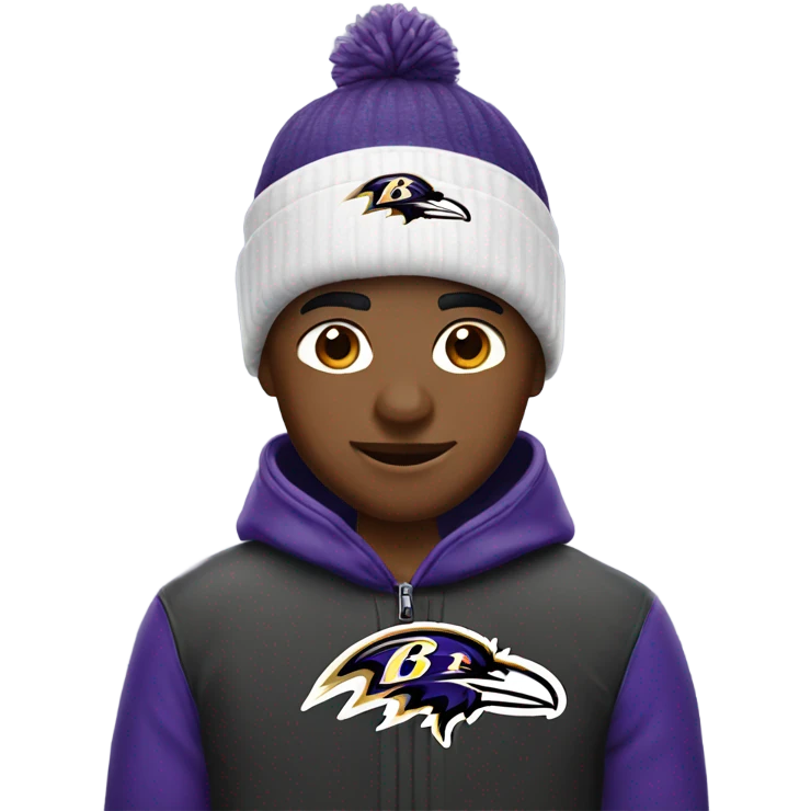 Boy wearing Baltimore Ravens winter hat emoji