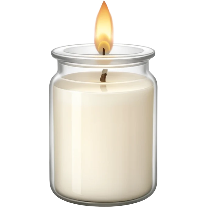ultra minimal icon of a cream-white candle in a simple glass jar labeled “cotton”, three small flames, clean lines, soft neutral tones, modern elegant vector style, transparent background emoji