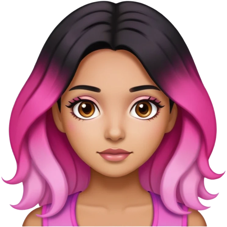 latina with tan skin, brown eyes, black hair, pink ombre hair tips emoji