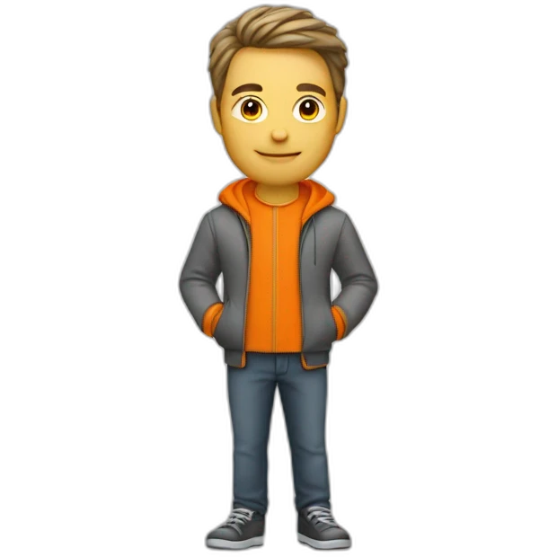a guy with a coupe au bolle with a orange veste emoji