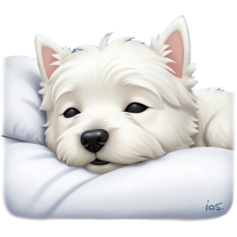 Meme-Worthy Cute Sleeping West Highland White Terrier Portrait Emoji, Head resting peacefully with a contented smile, showcasing a delightfully compact build and a luxuriously soft white coat, eyes shut in a serene nap, Simplified yet hilariously adorable features, highly detailed, glowing with a soft, drowsy light, high shine, relaxed and utterly lovable, stylized with an air of playful laziness, bright and heartwarming, soft glowing outline, capturing the essence of a comically sleepy companion, so meme-worthy it feels like it could instantly become the next viral sensation of adorable slumber! emoji