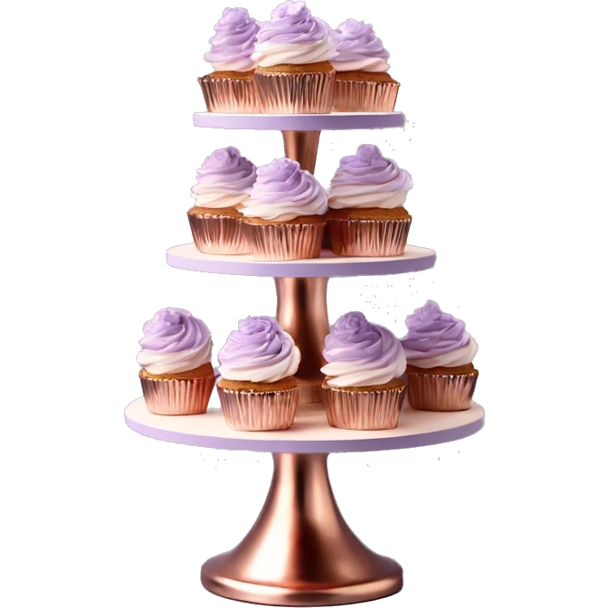 Realistic isolated rose gold layered Cupcake stand with lavender and rose gold macaroons on the stand. emoji