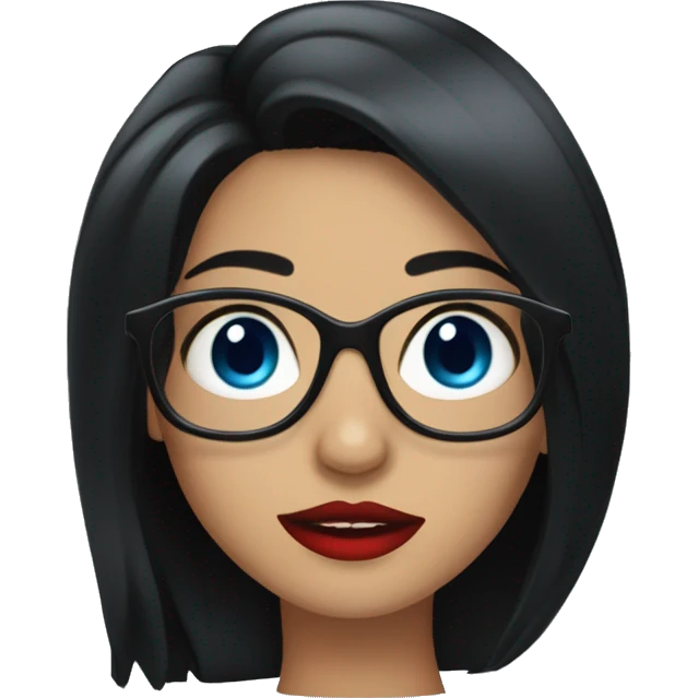 Tanned long black hair girl with glasses with red lips and blue eyes emoji