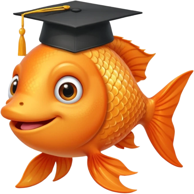happy fish wearing a graduation cap emoji