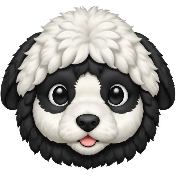 black and white cockapoo - give him a white chest, black ears, black top of the head, black fur covering his eyes, but then a white snout and a white patch of fur on his forehead  emoji