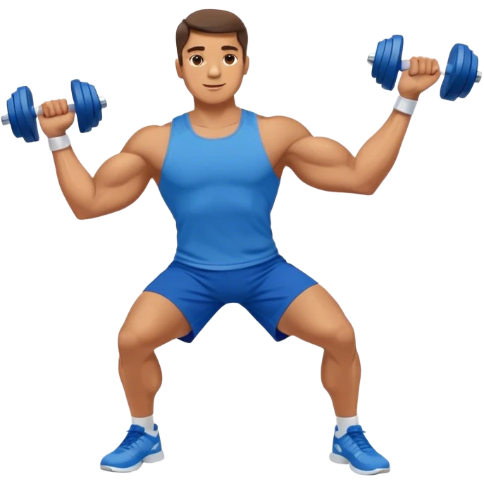 man with blue shorts doing side-lateral raise (T pose) with light dumbbells emoji