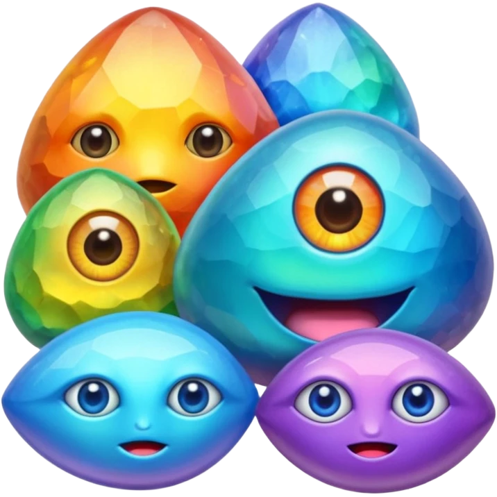 colorful minerals with eyes and mouth emoji