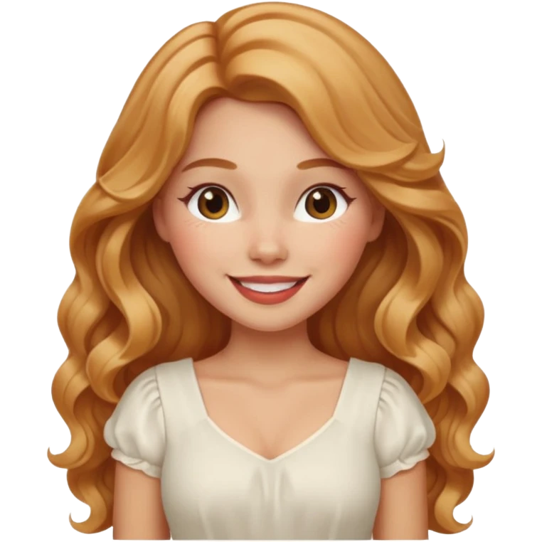 white latina girl with strawberry blonde super long wavy hair, white skirt, blushed cheeks emoji