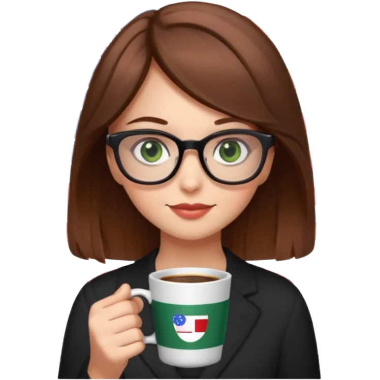 Девушка на фоне флага америки в очках и с кофе, коричневые волосы и зеленые глаза emoji