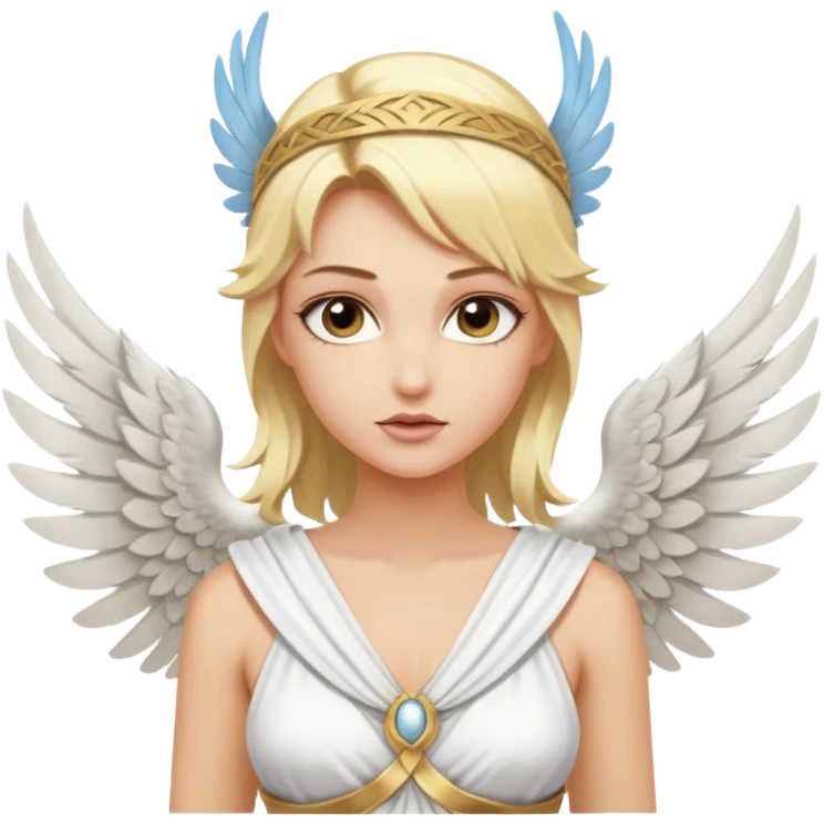 Sexy, edgy blond woman, who is a winged, sensual goddess dressed in a very scanty greek toga emoji