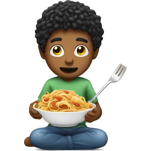 Boy eating spaghetti using someone else’s hand as fork emoji