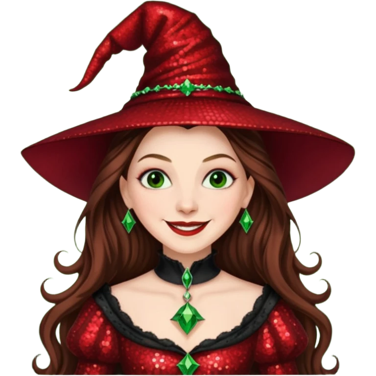 Nessarose, Wicked Witch of the East from The Wizard of Oz with long brown hair, red sequin outfit emoji
