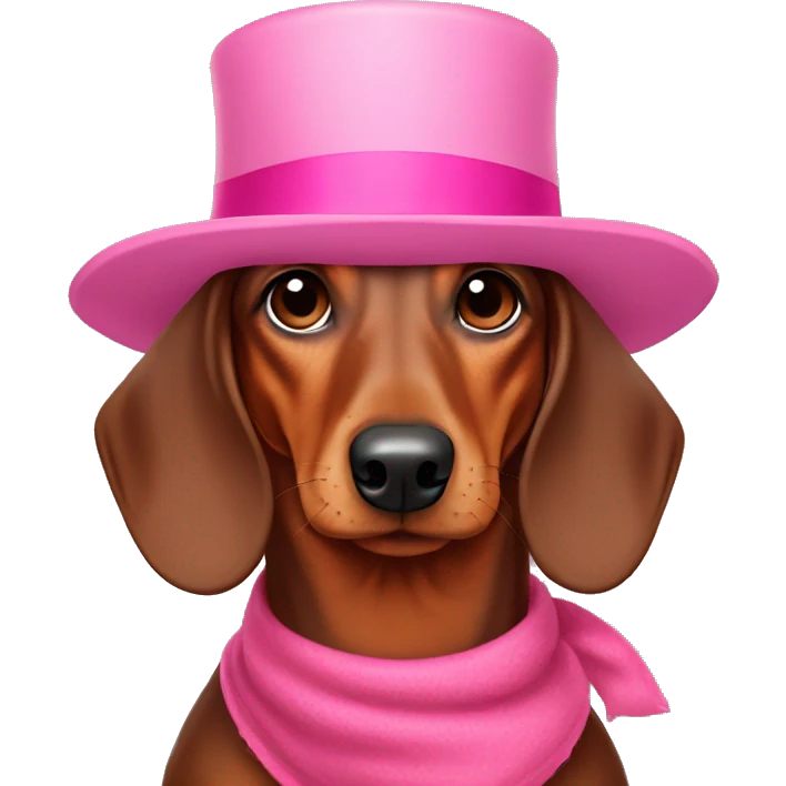 brown dachshund wearing a pink hat  emoji