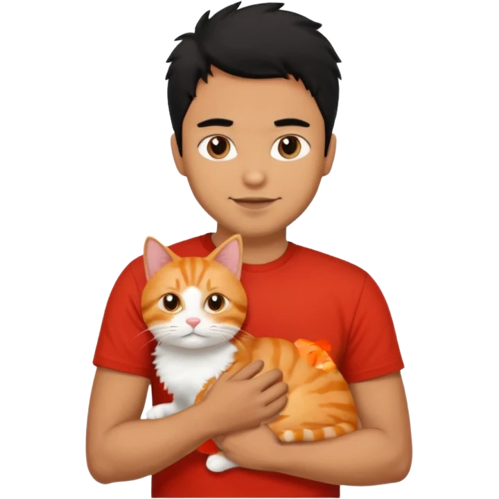 Brown guy with black hair in red t-shit with orange cat emoji