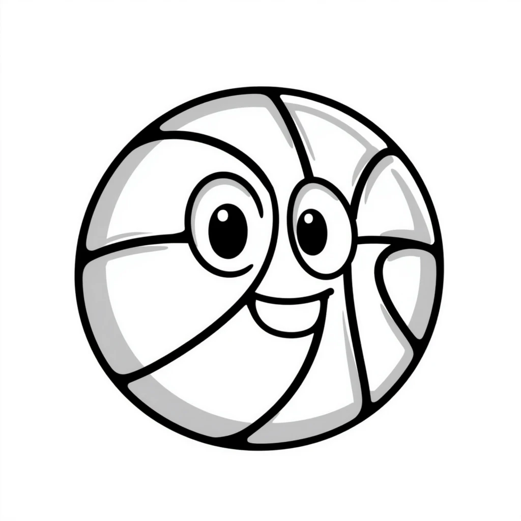 A hand-drawn basketball with a silly cute expression emoji