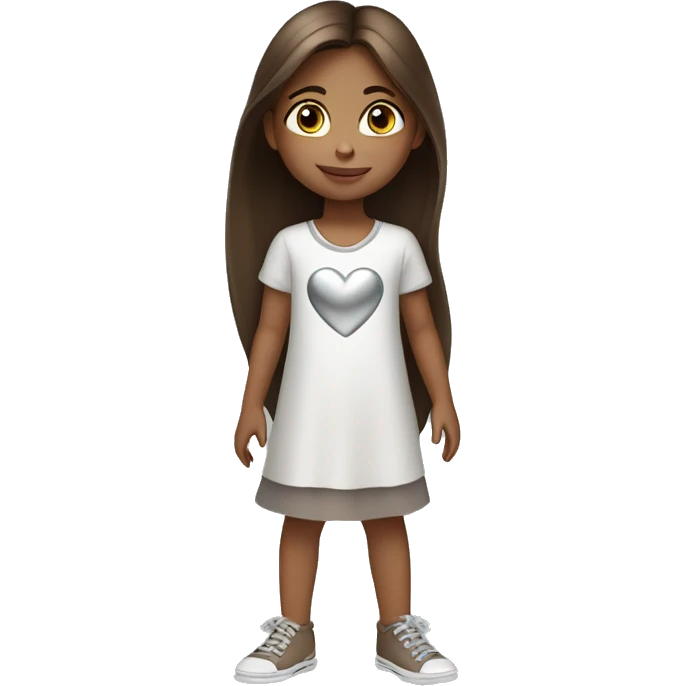Little girl with straight long brown hair wearing silver heart necklace  emoji
