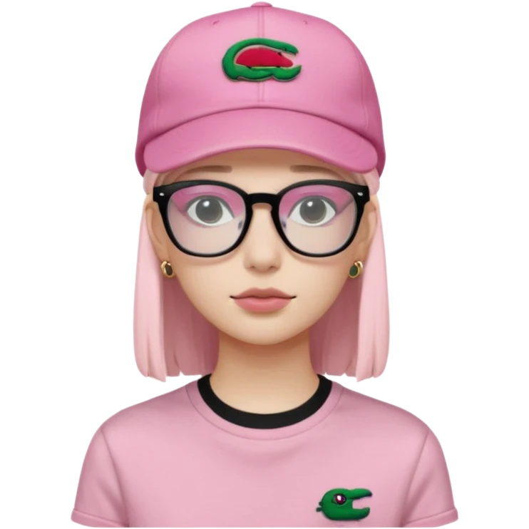 Adolescent Noir clair avec lunettes transparente rectangulaire et t shirt lacoste noir casquette gucci rose et expression neutre (uniquement buste) emoji