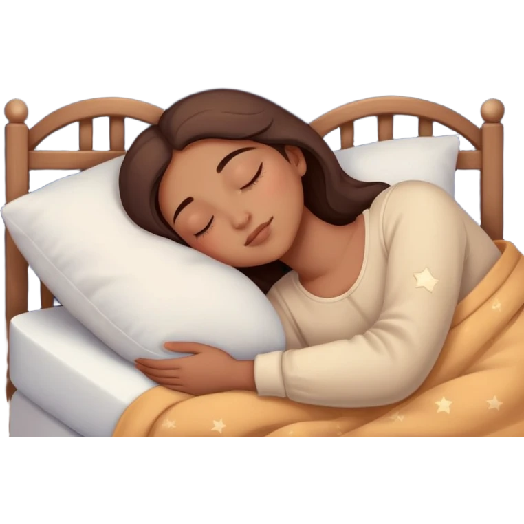a person sleeping peacefully in bed with a moon and stars, calm and cozy emoji