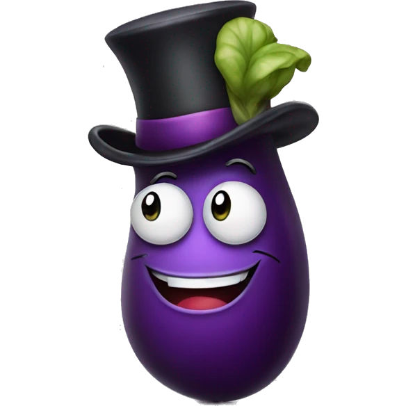 Smiling eggplant with a top hat emoji