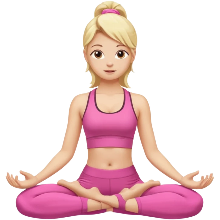blonde girl doing yoga wearing pink emoji