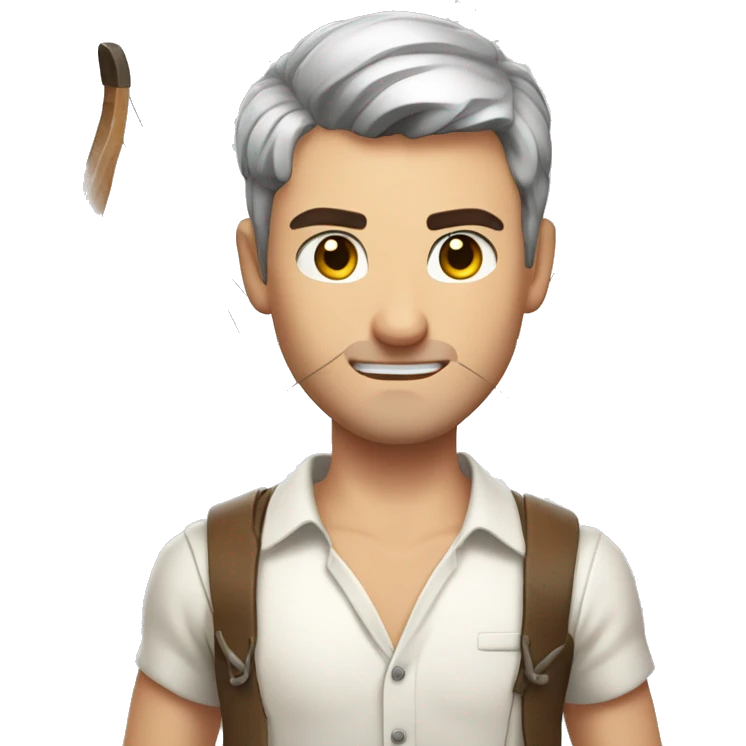a male archer bending a bow, wearing a white shirt, very short brown hair, bright skin, only show upper part of the body from waist up emoji