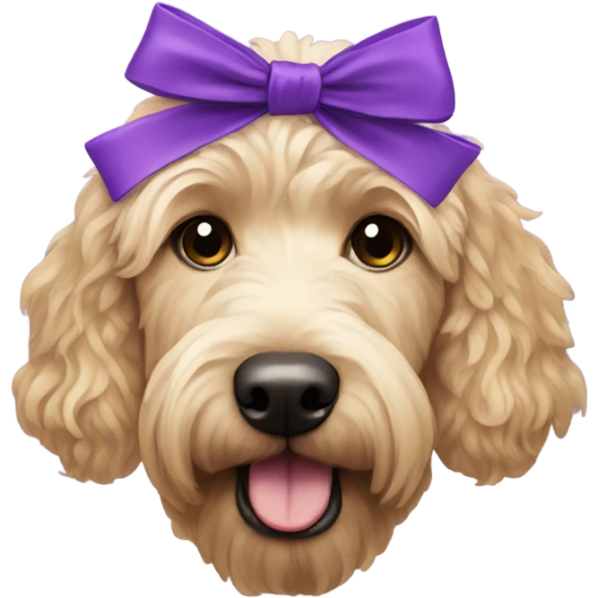 Golden doodle with purple bows emoji
