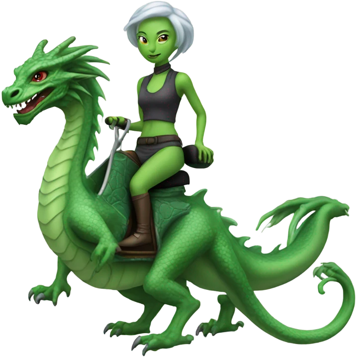 Photo realistic, alien female green,  on china dragon emoji