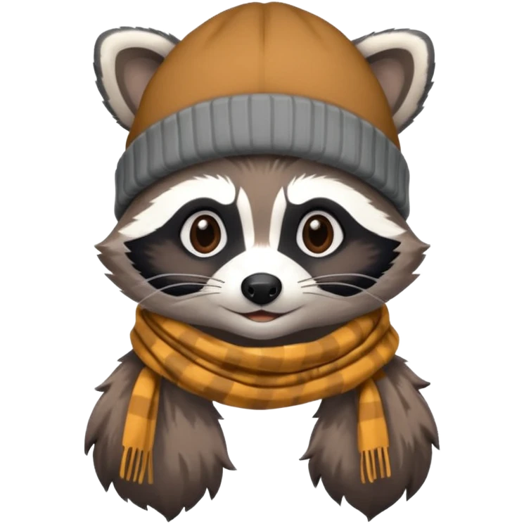 Racoon with scarf and beanie cap emoji