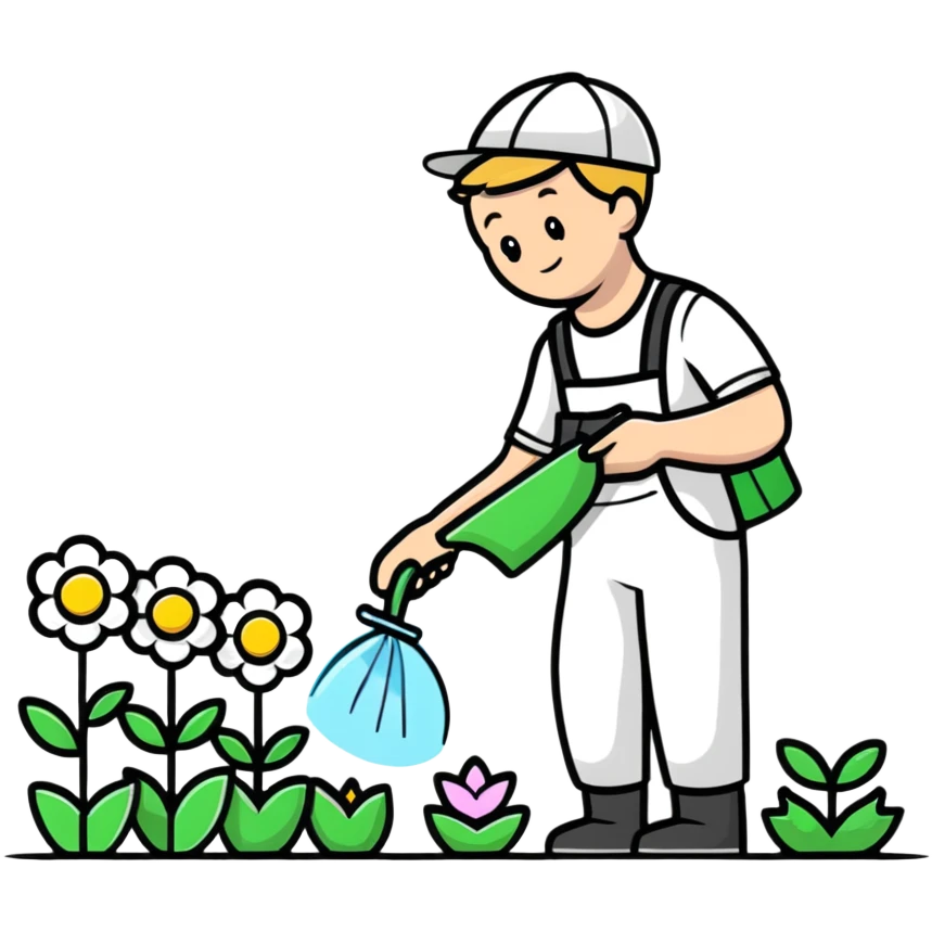 diligent young white male gardener pollinating flowers emoji