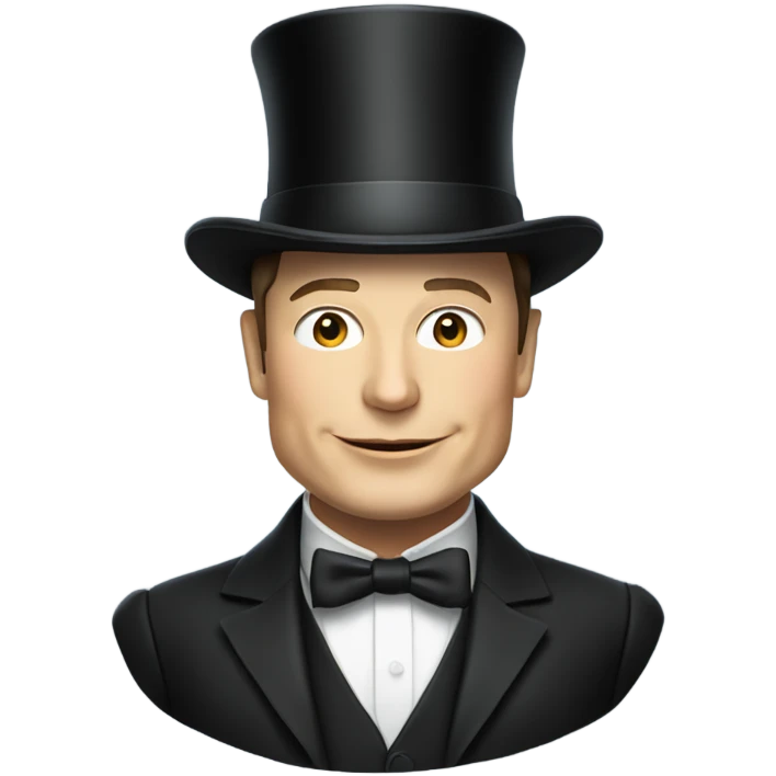 Elon Musk donning a dapper top hat emoji