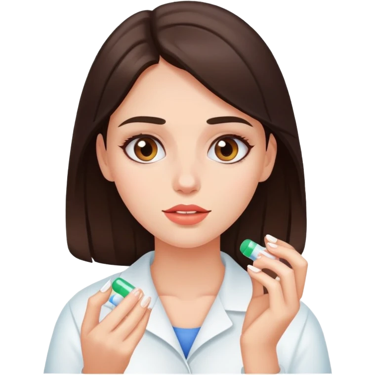 Beautiful brunette girl taking pills  emoji
