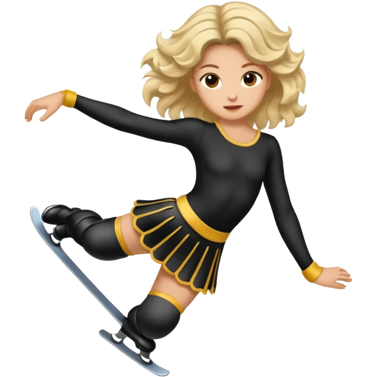 una patinadora con pelo negro largo y ondulado en las puntas con un mallot muy bonito patinando emoji