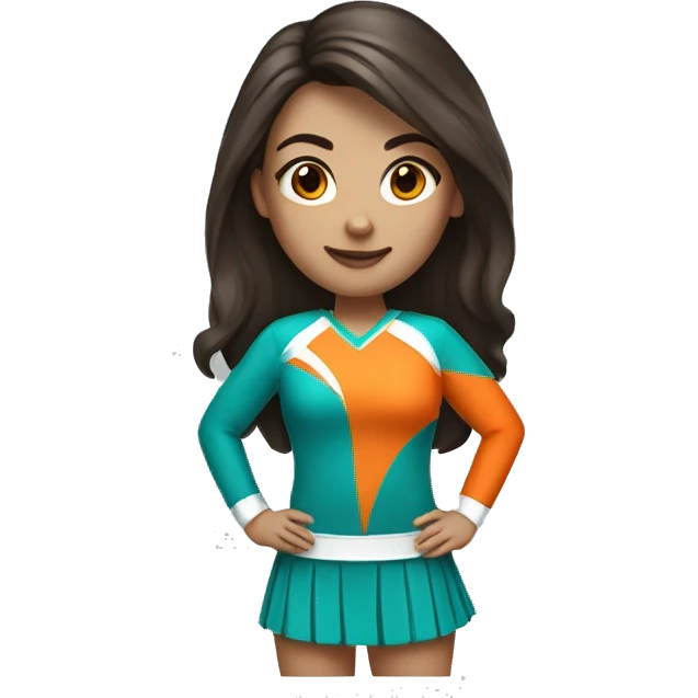 Brunette hair Cheerleader with teal and orange outfit emoji