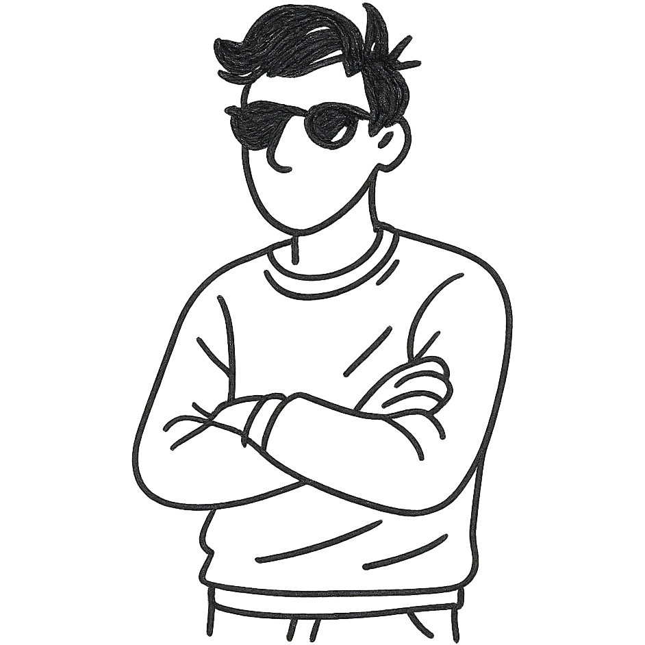 A guy in a red sweatshirt with sunglasses, with stylish black hair, stands in a cool pose emoji
