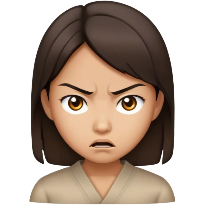 Brunette Asian girl waking up angry  emoji