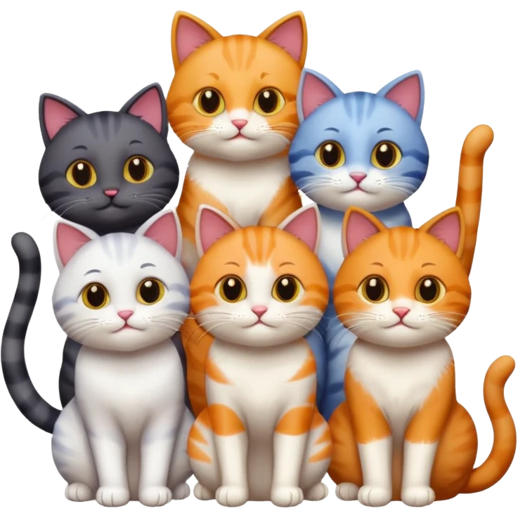 6 cats with different coloured coats emoji