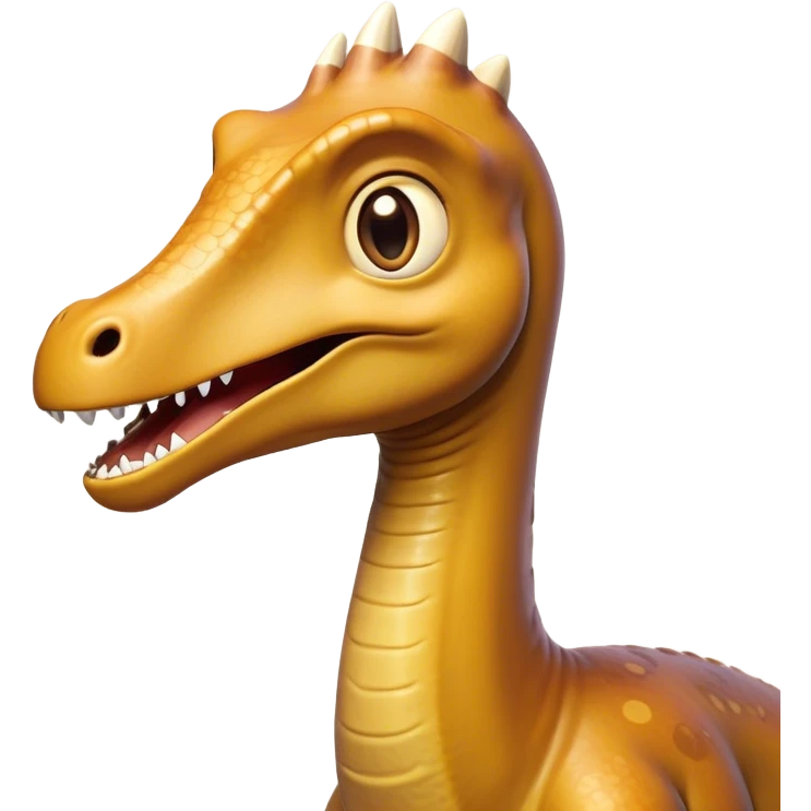 Cinematic Comical Brachiosaurus Portrait Emoji, Head tilted dramatically with an exaggeratedly surprised expression, featuring a tiny, animated head atop an impressively long neck, with wide, comically expressive eyes and a subtly quirky posture, Simplified yet humorously expressive features, highly detailed, glowing with a slightly sassy golden glow, high shine, dramatic yet playful, stylized with an air of cheeky prehistoric mischief, soft glowing outline, capturing the essence of a meme-worthy Brachiosaurus that looks ready to playfully leap its way into viral fame! emoji