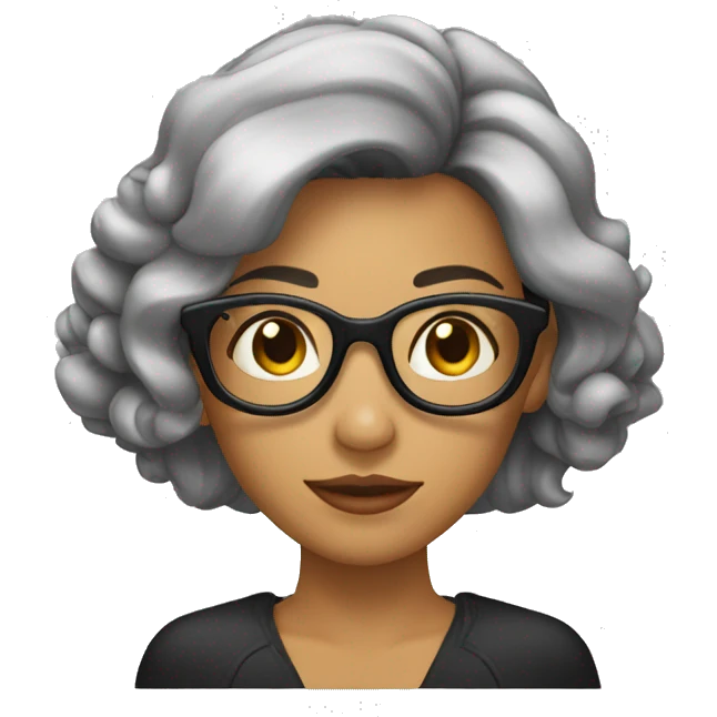 Mujer con collarín, cabello rulo y lentes negros emoji