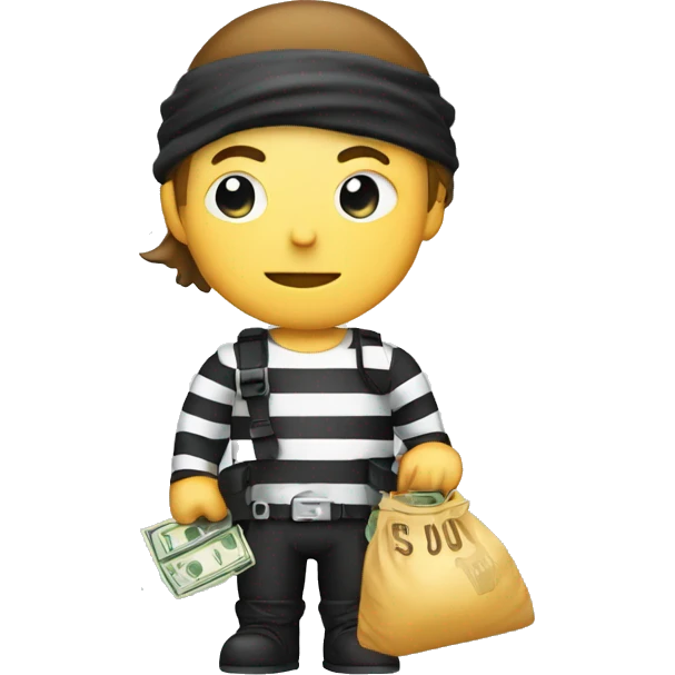 a robber with a black armband, a white-striped shirt and a bag of money emoji