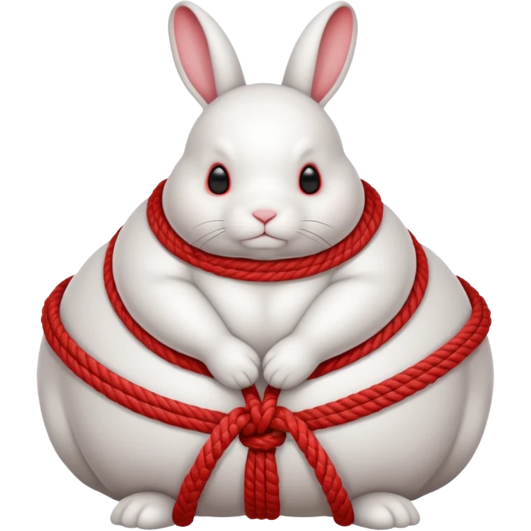 White realistic fat bunny with thick red ropes tightly wrapped around emoji