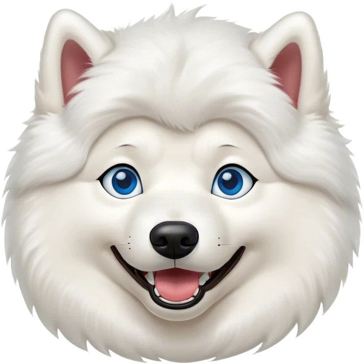 Cinematic Comical Samoyed Portrait Emoji, Head tilted dramatically with an exaggeratedly amused expression, featuring a striking, fluffy white Fur with a radiant sheen, wide, expressive blue eyes filled with playful disbelief, Simplified yet hilariously expressive features, highly detailed, glowing with a slightly sassy glow, high shine, dramatic yet playful, stylized with an air of cheeky mischief, bright and endearing, soft glowing outline, capturing the essence of a spirited and over-the-top companion, so meme-worthy it feels like it could side-eye its way into internet fame instantly! emoji