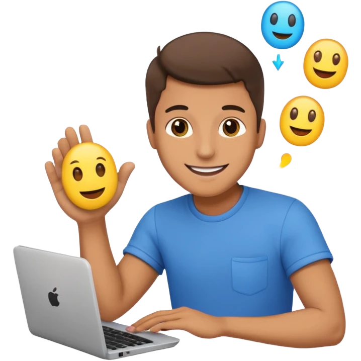 a guy shooting while holding a computer mouse and emojies coming out of that curser emoji