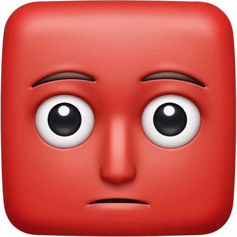Una figura roja con cabeza cuadrada y cuerpo de rectángulos con cara con dos ojos negros como puntos y cejas preocupadas sin boca y que tenga como una especie de polvo café en la cabeza emoji