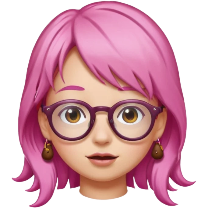 Chica con pelo rosa, gafas de forma de caca y una orquilla de caca emoji