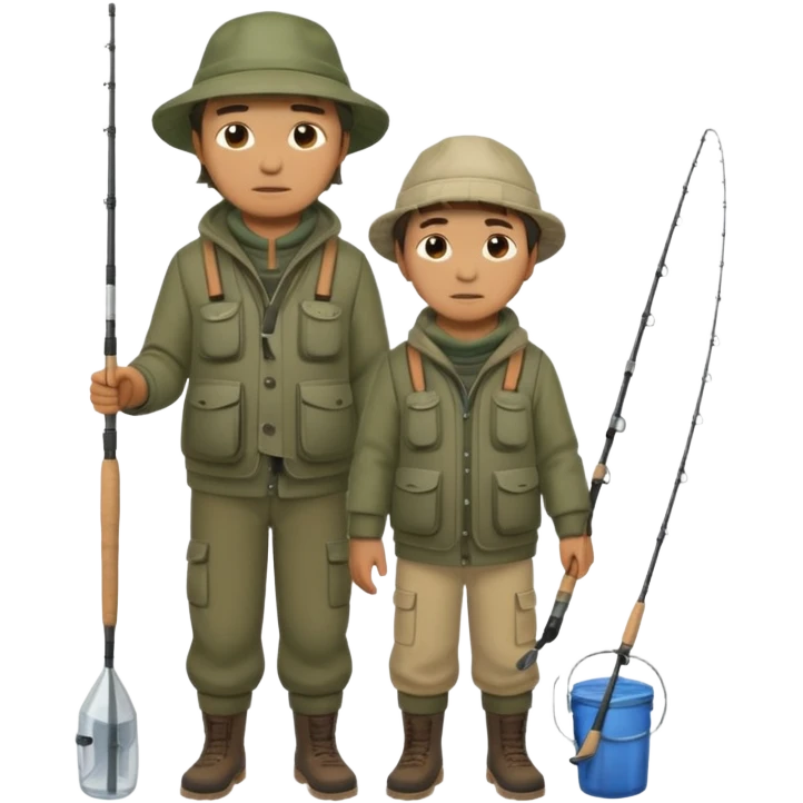 Father and son in fishing gear are cold full body emoji