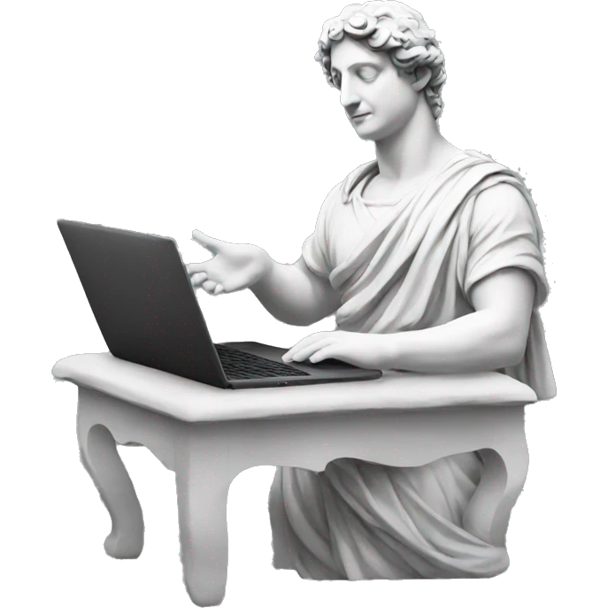 Italian statue using a laptop emoji