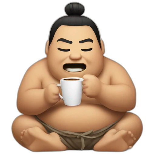 sumo wrestler with coffee emoji