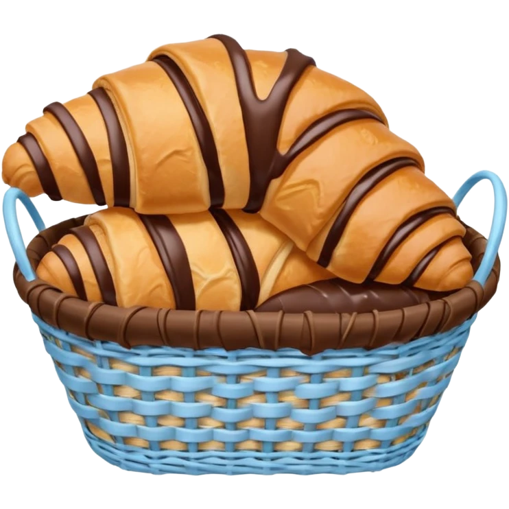 Croissant with poured chocolate in a pale blue wicker basket emoji